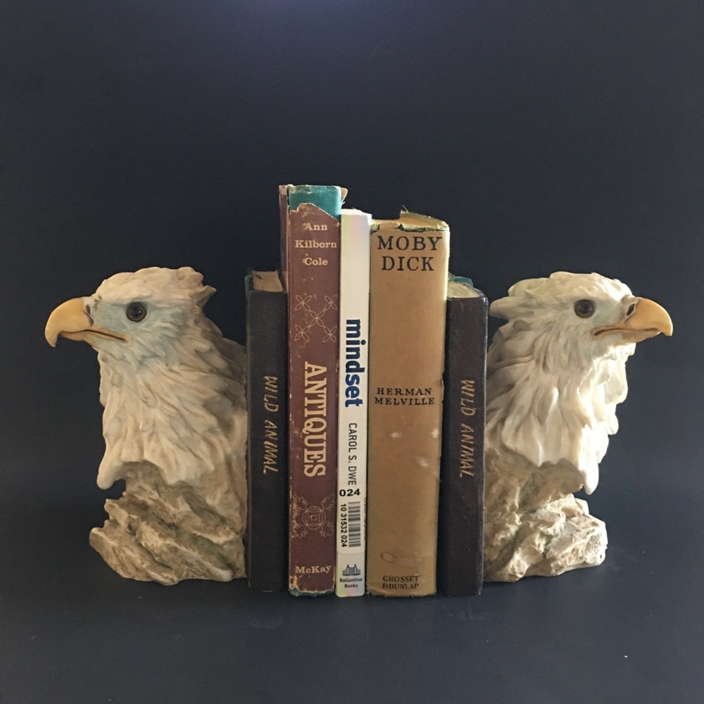 Vintage Wild Animal Eagle Bookends Fierce Realistic Eyes Ceramic Heavy 6.5” - Picture 2 of 16